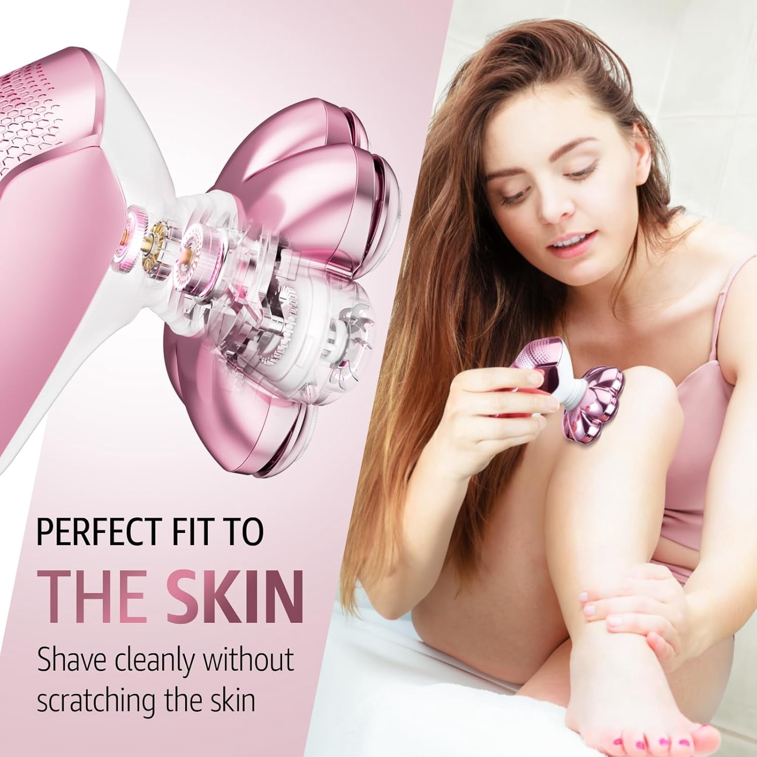 Nogroa Electric Razor for Women Legs, 7D Rechargeable Cordless Body Head Shaver, IPX6 Waterproof Wet/Dry Bikini Trimmer Hair Epilator, Trimmer for Lady Face Underarms Pubic, Pink