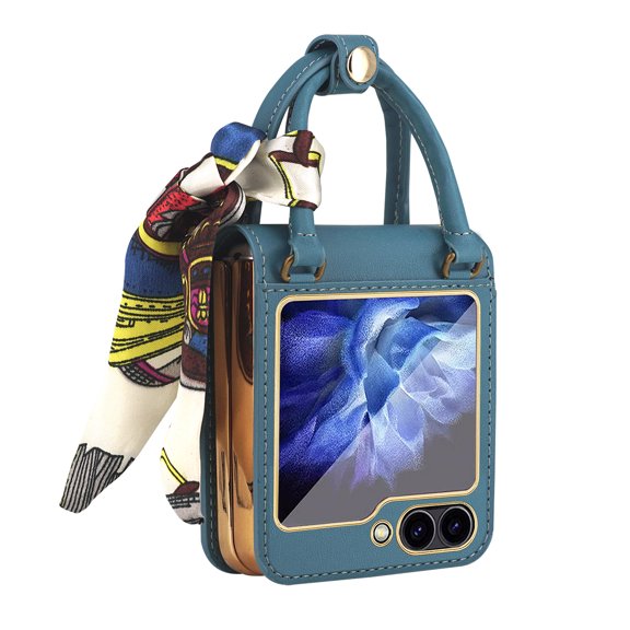 Handbag Design Case for Samsung Galaxy Z Flip 6, Stylish Case with Silk Bumper Shockproof Protective Anti-Scratch Phone Case for Galaxy Z Flip6, Darkgreen