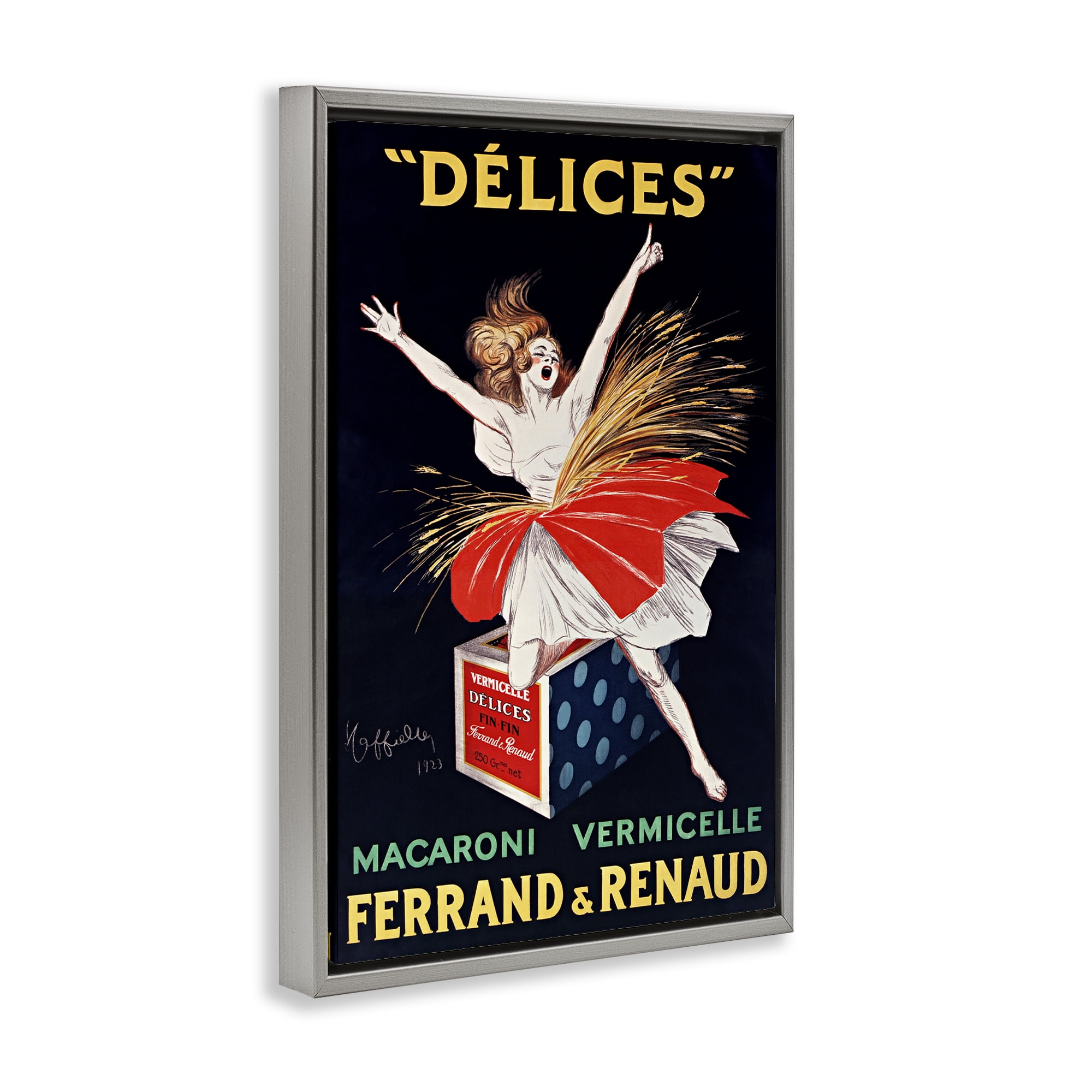 Stupell Industries Vintage Dancer Food Advertisement Gray Framed Floater Canvas Wall Art, design by Leonetto Cappiello