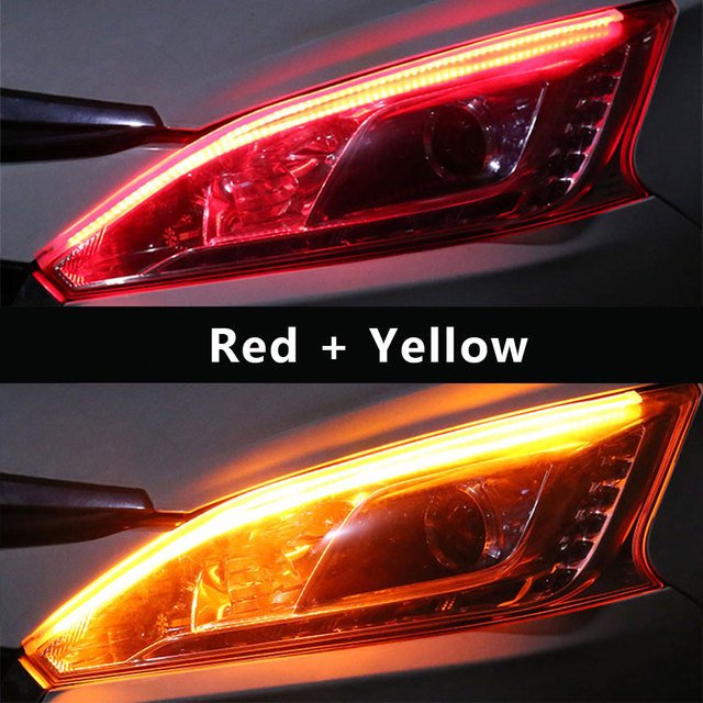 1/2x Coche Led DRL Diurna Tiras De Luz 70 Cm Impermeable Auto Faro Fluyendo Señal De Giro Luces Amarillas Lámpara Decorativa 12v