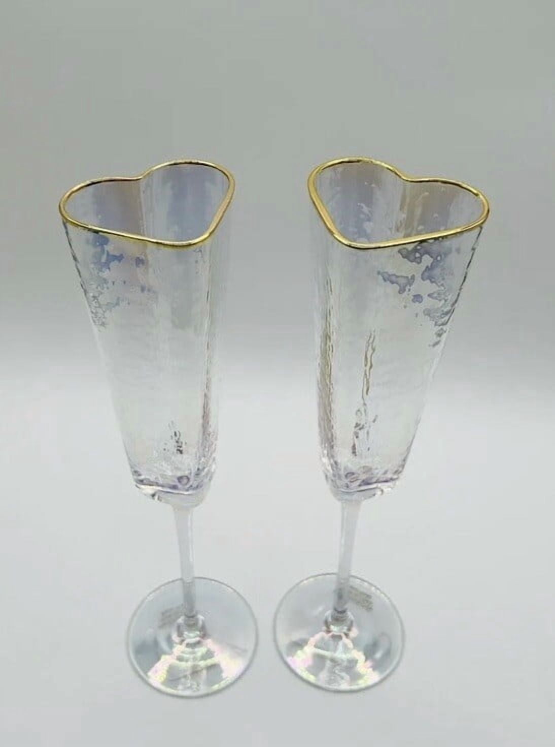 Set Of 4 David Tutera Heart Shaped Glass Champagne Flutes Glasses Valentines New