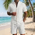 thumbnail image 2 of BLTIBY Mens Linen Outfits 2 Piece Set Casual Short Sleeve Button Down V Neck Shirts Loose Drawstring Shorts Soft Beach Vacation Loungwear White XL, 2 of 7