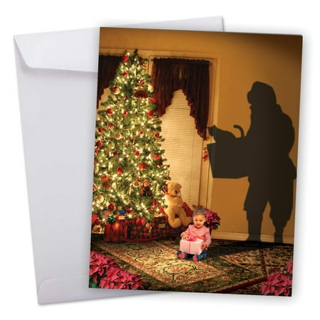 J6665EXSG Large Merry Christmas Card: 'Visions of' Featuring Imaginative Christmas Present Shadows on The Wall Greeting Card with Envelope by The Best Card