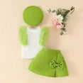 thumbnail image 2 of AUNVITO Girls 3-Piece Set Sleeveless Ribbed Tulle Tank Top Bow Skirt Hat Solid Color Fashion Outfit, 2 of 9