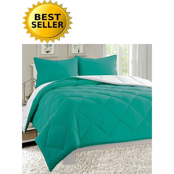 All Season Reversible 2-Piece Comforter Set - Twin/Twin XL, Turqouise/White