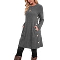 thumbnail image 2 of Fantaslook Long Sleeve Womens Dresses Crew Neck Buttons Tunic Sweater Dress with Pockets, 2 of 11