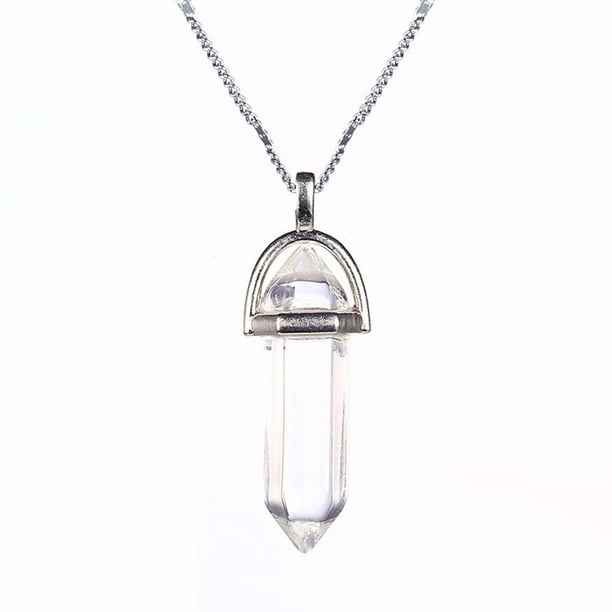 Maya S Grace Quartz Stone Crystal Pendant Natural Stone Gem Chain Jewelry Fashion Necklace Clear Walmart Com Walmart Com