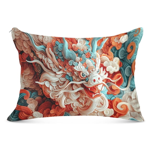 Plush Pillow Cases Standard Size Ultra Soft Warm Pillowcases with Zipper Paper-cut Majestic Dragon 20"x26"
