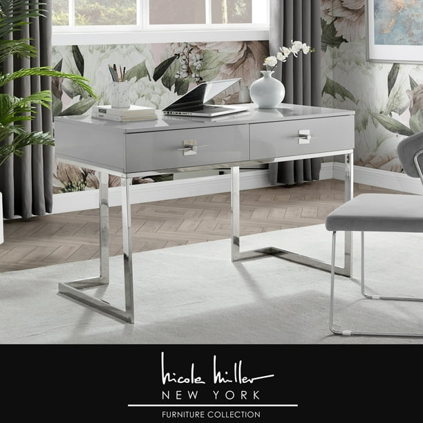 Meli Light Grey/Chrome Writing Desk - 2 Drawers | Hight ...