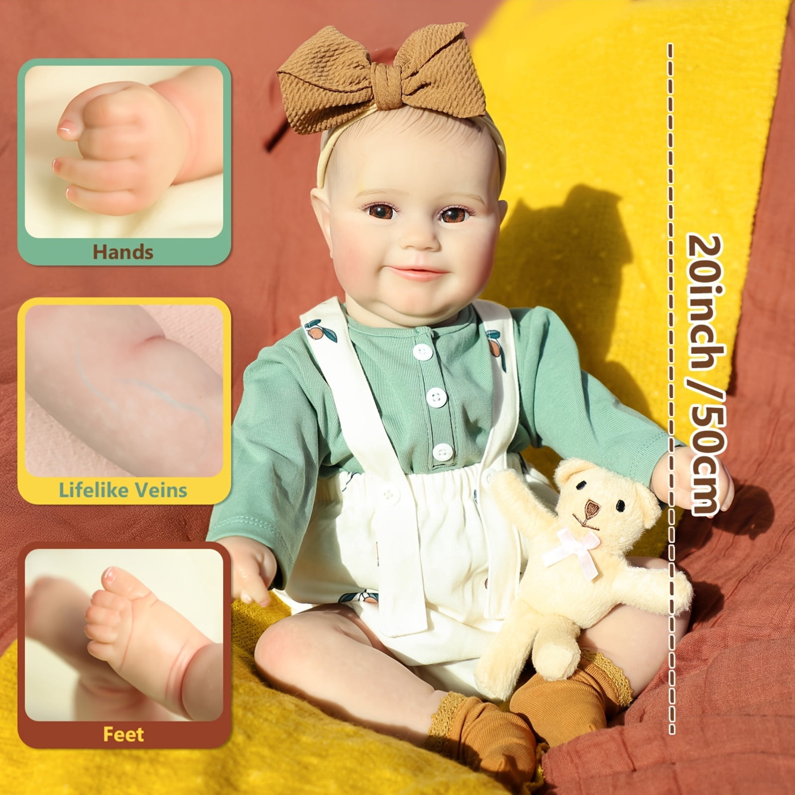 20 Inch Reborn Baby Doll Maddie, Realistic Hand-Painted Hair Baby Doll With Open Eyes And Charming Smile, Includes Extra Accessories, Perfect Gift For Kids