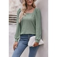 thumbnail image 3 of Solid Color Square Neck Eyelet Long Sleeve Light Blouse for Women Green Medium, 3 of 4