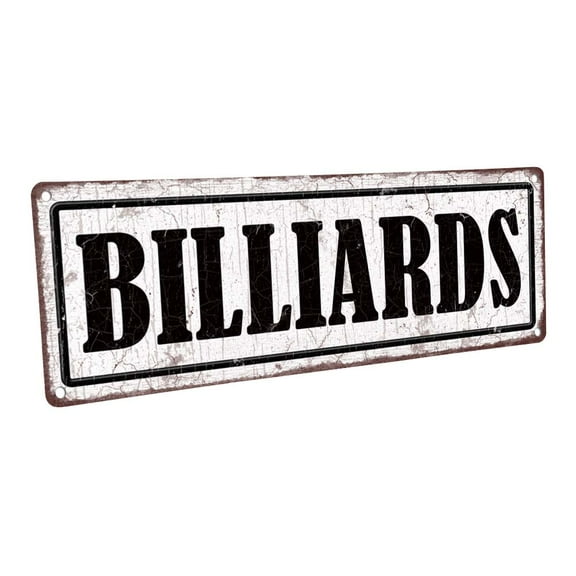 Billiards 4"x12" Metal Sign, Wall Décor for Mancave, Den, and Gameroom