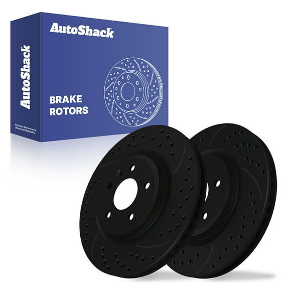 AutoShack Front Vented Drilled & Slotted E-Coated Brake Rotors Black Finish 2-PC Set Replacement for 2011-2019 Ford Explorer 2010-2019 Ford Taurus 2009-2012 Lincoln MKS NightGuard 12.8" (325 mm)