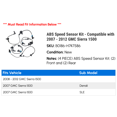 thumbnail image 2 of ABS Speed Sensor Kit - Compatible with 2007 - 2012 GMC Sierra 1500 2008 2009 2010 2011, 2 of 2