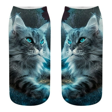 

XIAOFFENN Women 3D Novelty Crazy Funny Cat Ankle Socks Cute Colorful Cartoon Low Cut Socks