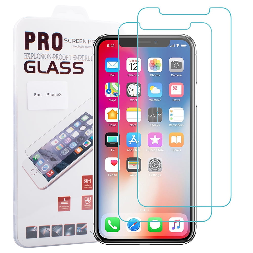 2Pcs iPhone X Screen Protector, iPhone X Tempered Glass Screen Protectors, 2.5D Curved 9H