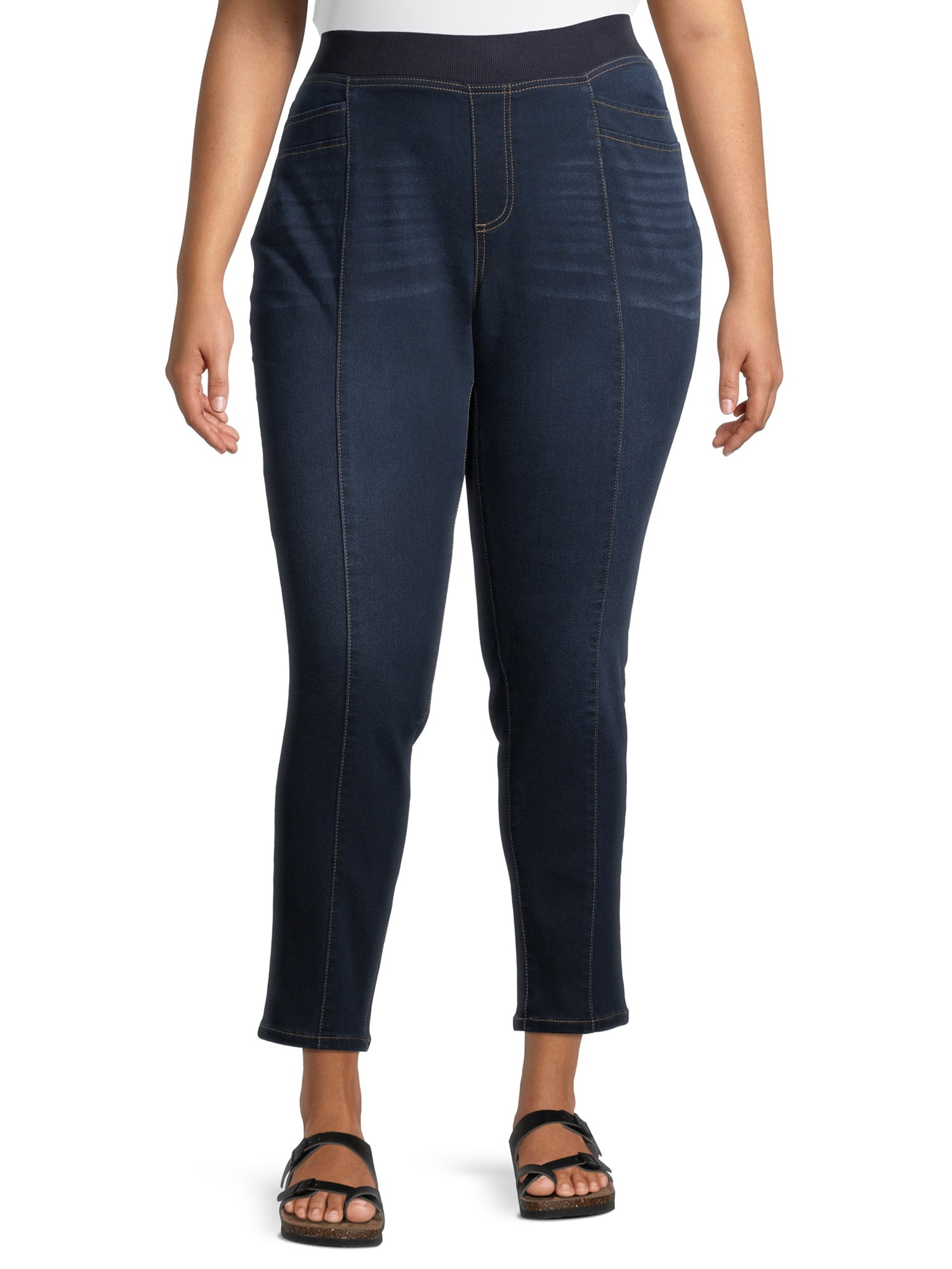 Terra & Sky Terra & Sky Plus Size Pull On Knit Denim Jeans with Front