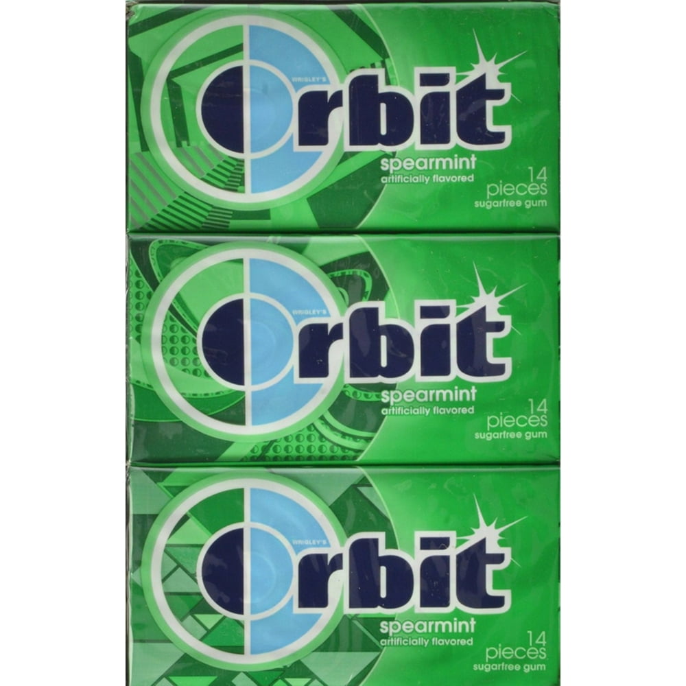 3 Pack Orbit Sugar Free Gum Spearmint 12 pack (14 ct per pack