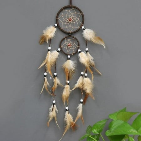 

DIY Handmade Fe ather Dream Catcher Indian Style Dream Catcher Double-layer Hanging Rings ABS beads Wall Decoration Crafts