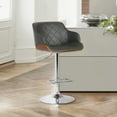 thumbnail image 5 of Toby Gray Faux Leather Adjustable Height Swivel Walnut Wood and Chrome Bar Stool, 5 of 6
