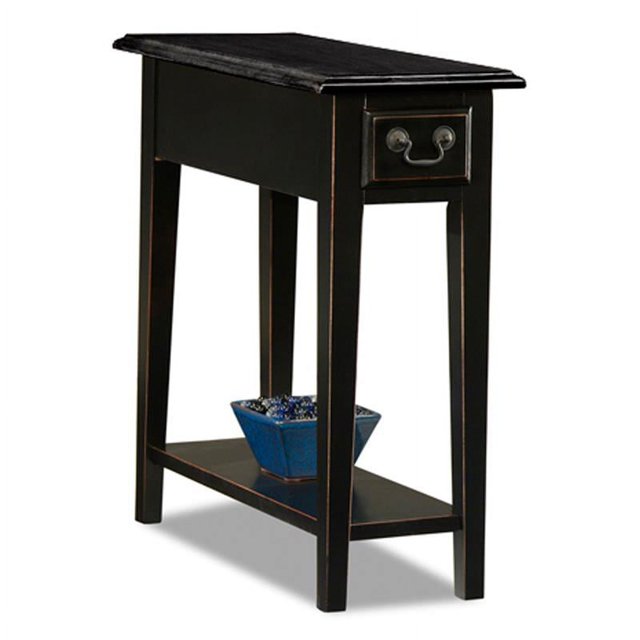 9017-SL/SL One Drawer Narrow Side Table with Shelf in Distressed Slate