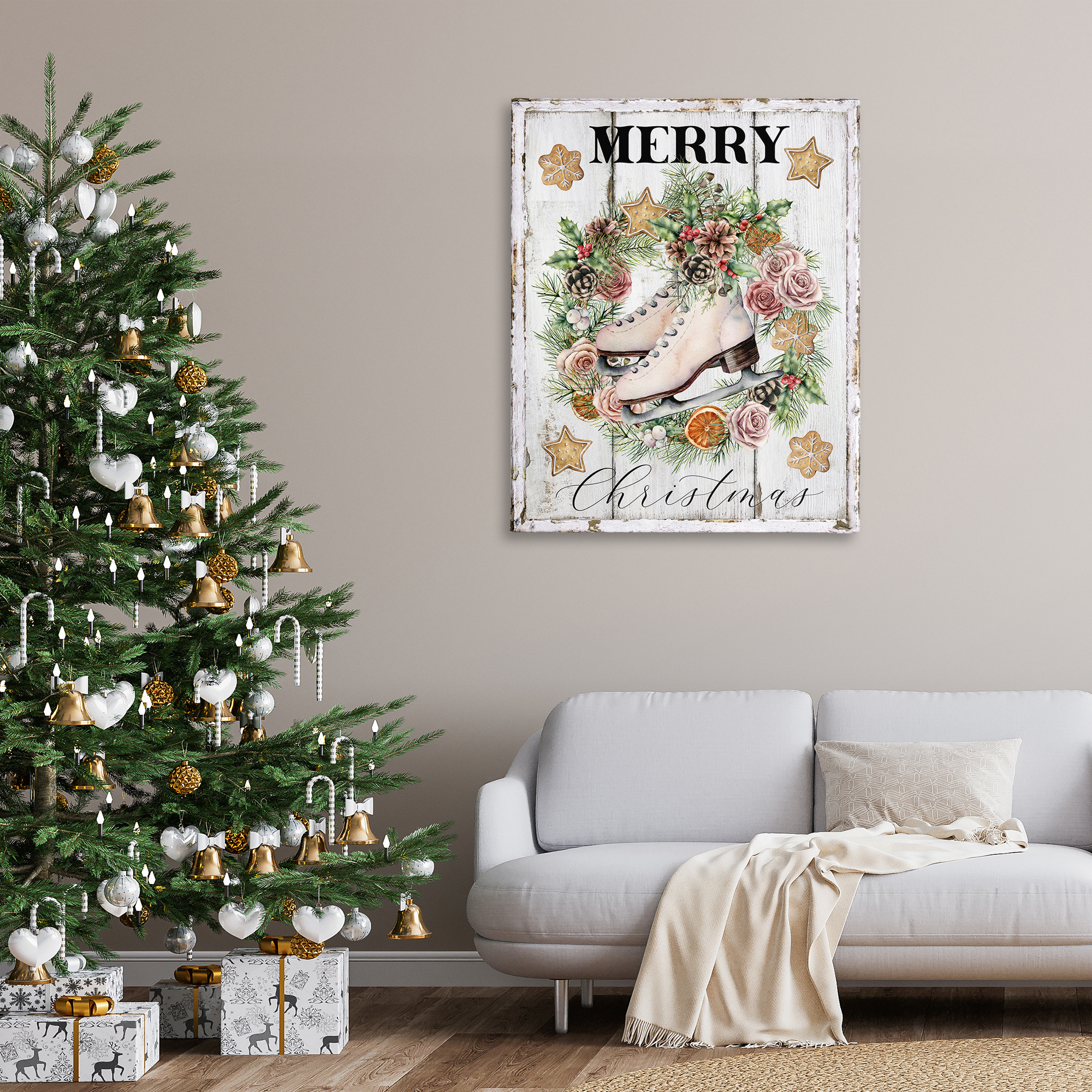 Stupell Industries Winter Ice Skates Holiday Painting Gallery Wrapped Canvas Art Prints Wall Art, 36 x 48