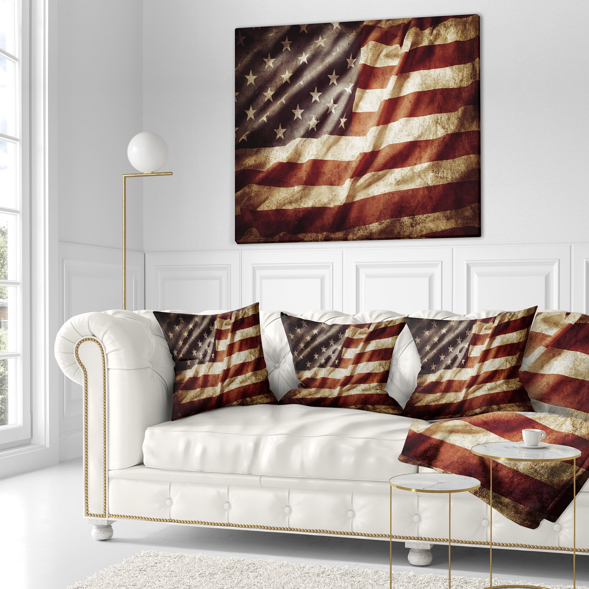 Designart American Flag - Contemporary Throw Pillow - 18x18