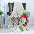 thumbnail image 4 of Christmas Soft Flannel Fleece Throw Blanket, Snowman in a Snowy Woodland Holiday Themed Arrangement Winter Season Print, Cozy Plush for Indoor and Outdoor Use, 70" x 90", White and Red, by Ambesonne, 4 of 5