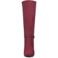 thumbnail image 2 of BLISSFUL STEP Women's Boots Knee High Faux Suede Pointy Toe Stiletto Heel Side Zipper Buckle Boots Burgundy 6, 2 of 8