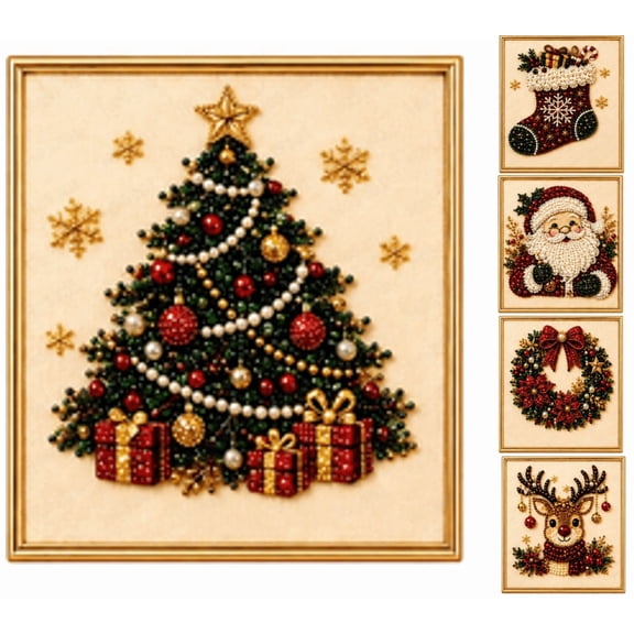 DIY Christmas Pearl Diamond Painting Art Kit, Christmas Pearl Beads Art Craft for Adults Beginner, Gemstone Diamond Dots Beads for Home Wall Decor, Healing Stress-Relieving