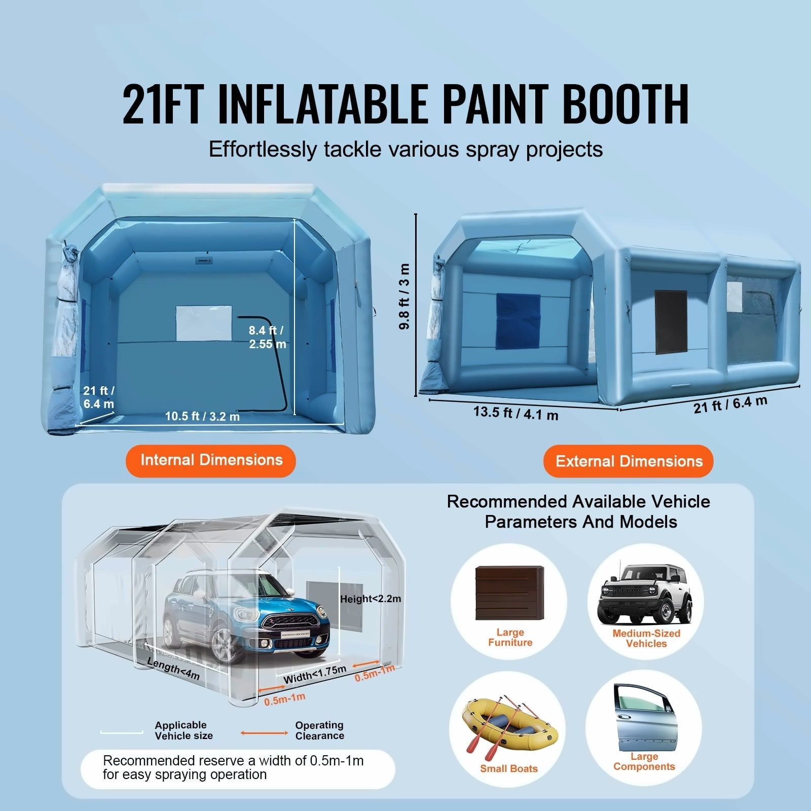 Inflatable Paint Booth 21x13.5x9.8ft, Portable Spray Booth w/Blower & Filter, Car & Furniture Painting, Large Size, Quick Setup, Safe & Efficient