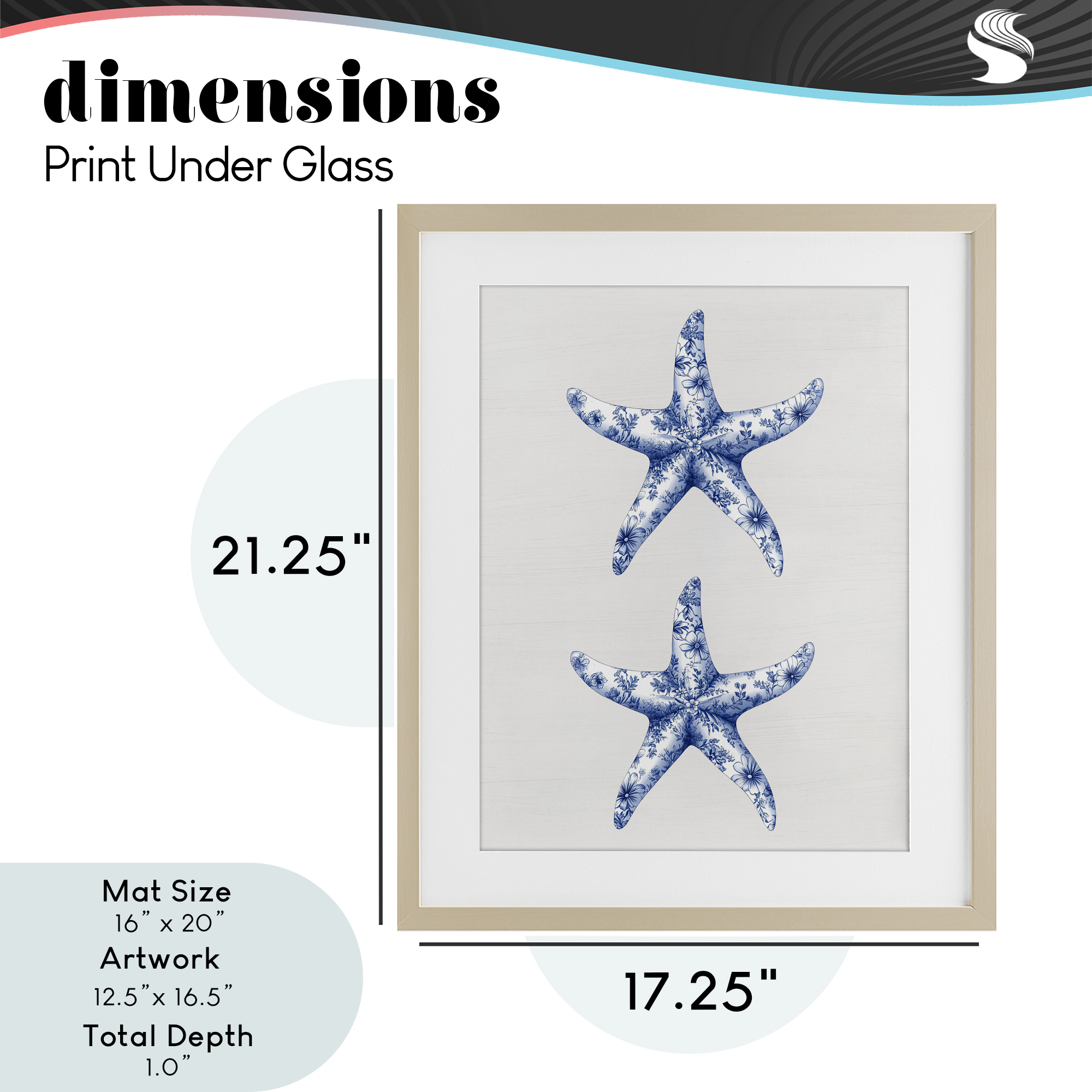 Vintage Toile Starfish Birch Framed Print Under Glass, design by Lettered and Lined