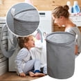 thumbnail image 2 of Foldable Round Laundry Hamper, 17.7X13.7" Large Laundry Baskets with Handles, Cylindric Canvas Fabric Storage Basket, Collapsible Clothes Storage Basket, Dirty Clothes Bin, Wash Clothing Hamper, 2 of 5