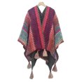 thumbnail image 1 of Poncho Cape en Tricot pour Femmes, Cardigan Kimono Tricoté avec Franges pour Automne Hiver, 1 of 5