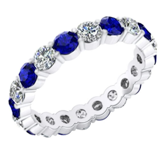 AFFY (1.5ct) Simulated Blue Sapphire & White Diamond Eternity Engagement Band In 14k Solid Gold With Ring Size 4
