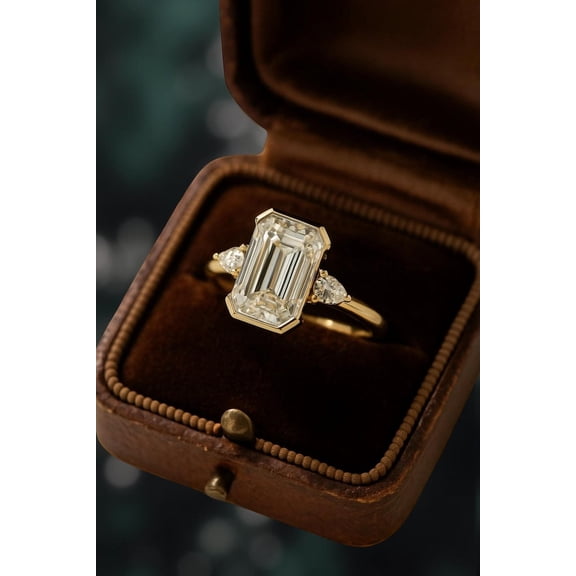 1.50Ct Emerald Cut Lab Created Diamond Engagement Ring 14K Yellow Gold Plated
