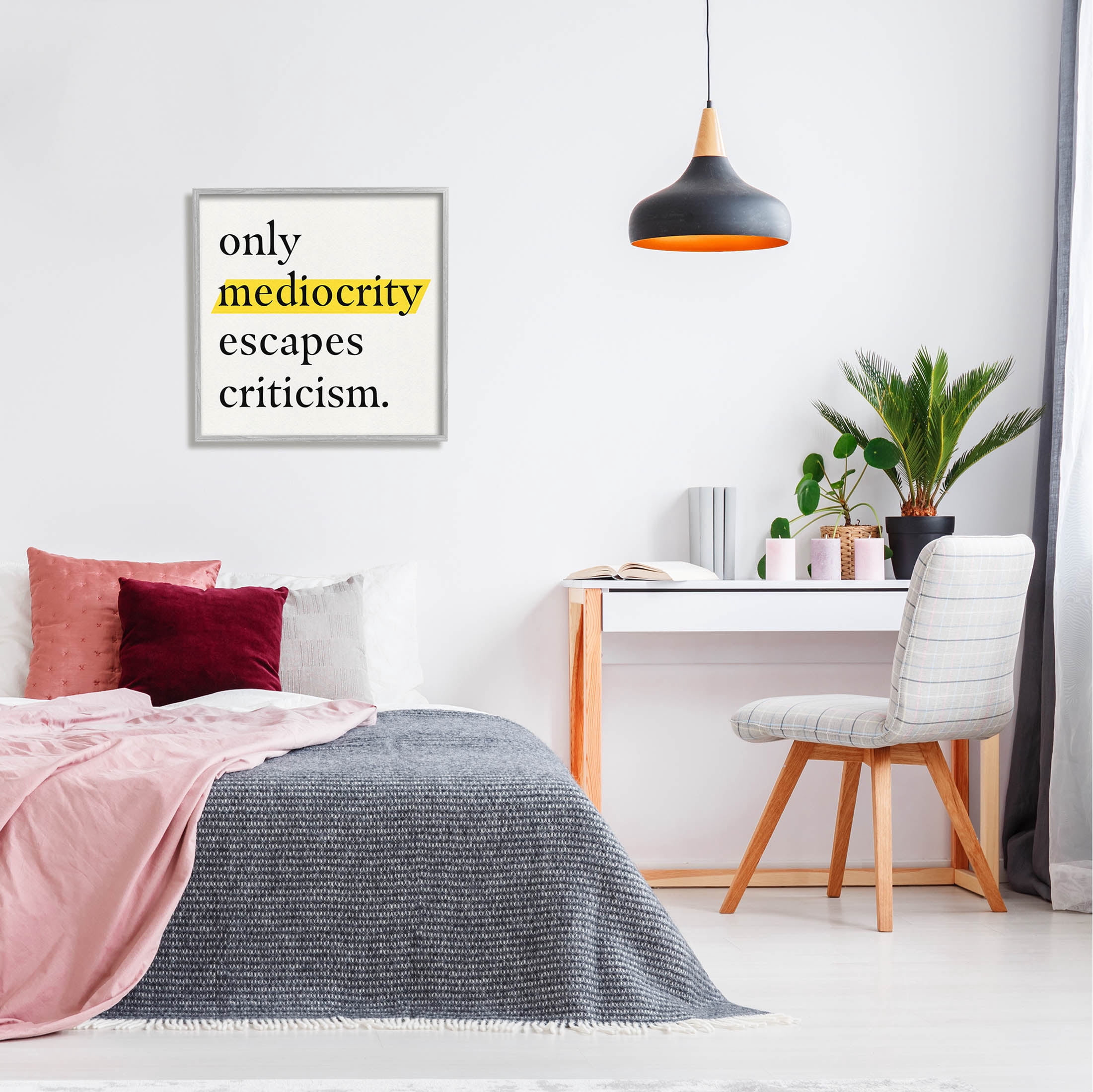 Stupell Industries Mediocrity Escapes Criticism Quote Graphic Art Gray Framed Art Print Wall Art, Design by Jacob Green