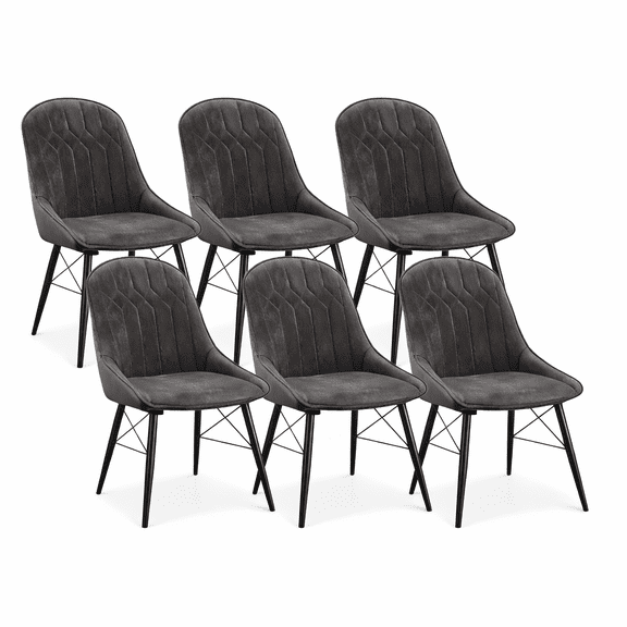 Modern Upholstered Dining Chairs Set of 6, Channel Tufted Fabric Side Chairs with Metal Splayed Tapered Legs, Comfortable Foam Cushion Kitchen & Dining Room Chairs, Dark Gray