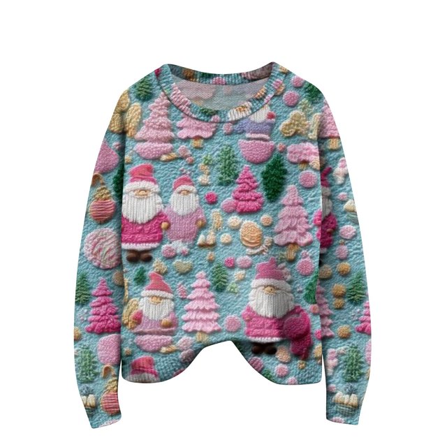 Chandails de Noël pour Femmes Mignons à Imprimé de Noël Chandails à Enfiler Chemises Chaudes Col Rond Chandails Noël Hiver Fête Hiver Vêtements Mode de Noël