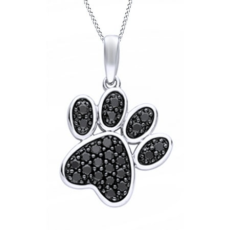 Black Natural Diamond Paw Pendant Necklace In 10k White Gold (0.25 Cttw)