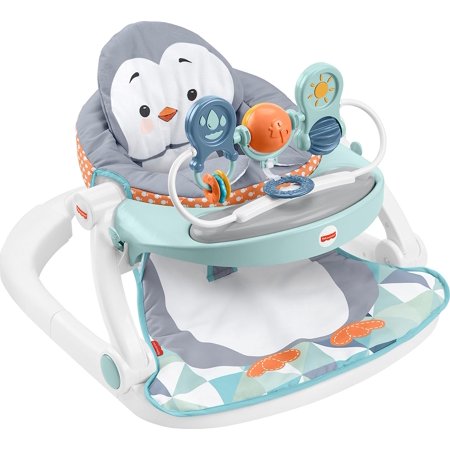 Fisher-Price Portable Baby Chair Sit-Me-Up Floor Seat With Snack Tray And Removable Toy Bar, Penguin Island