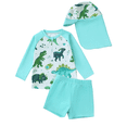 thumbnail image 1 of TOOYOU Toddler Boy Swimsuit Dinosaur Print Swimwear Long Sleeve Rash Guard Swim Shirt With Swim Trunks And Hat For Beach Pool Bathing Suit For Swimming Lessons And Beach Size 12-18 Months,Mint Green2, 1 of 9