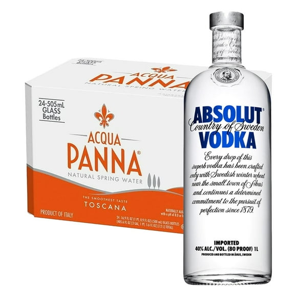 Pack 24 Agua Panna 250 ml Vodka Absolut Blue 1 L