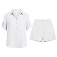 thumbnail image 5 of Short Sets For Women 2 Piece Summer Short Sleeve Shirt and Shorts Fashion Set Vacation Beach Outfits White S, 5 of 7