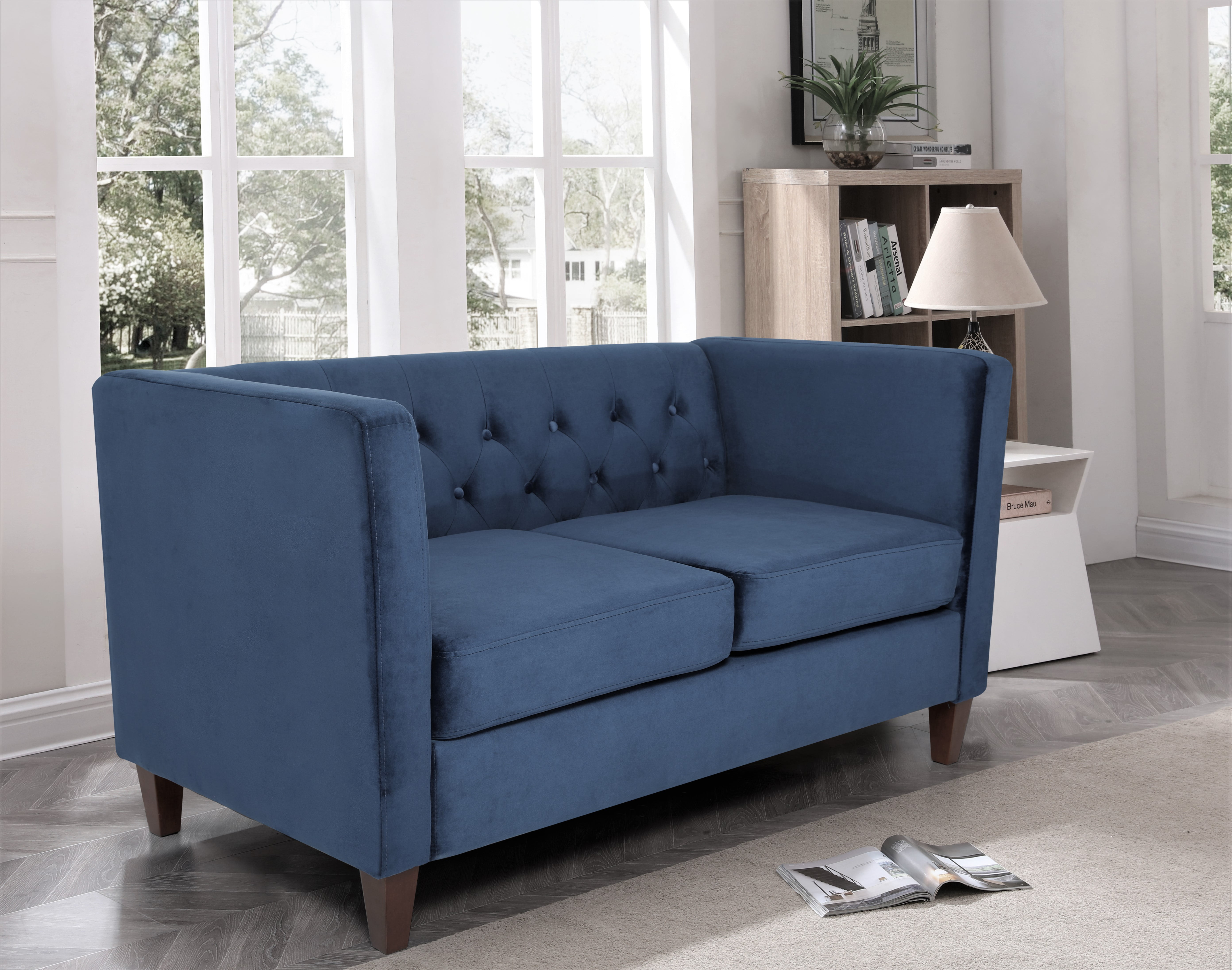 Uspridefurniture Mid-Century Lisette Velvet 2Pcs Living Room Set,Blue