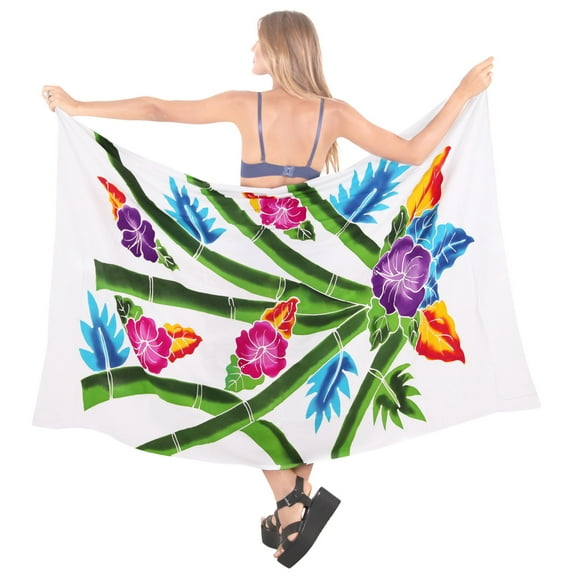 HAPPY BAY Women's Beachwear Summer Bikini Wraps Beach Wrap Swimwear Sarong Swim Cover up Skirt Bathing suit Swimsuit Pareo Coverups for Women One Size White, Hibiscus