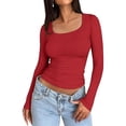 thumbnail image 1 of Women's Long Sleeve Round Neck Crop Top - Basic Solid, Slim Fit for Workout & Yoga, 1 of 4