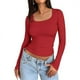 thumbnail image 1 of Top corto ajustado de manga larga para mujer: camiseta ajustada con cuello redondo, poliéster y spandex, diseño básico liso para hacer ejercicio, yoga y estilo informal., 1 of 4