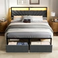 thumbnail image 2 of GUNAITO Full Bed Frame with Storage Drawers, Platform Bed with Ergonomic Tilted Upholstered Headboard, Metal Bed with Charging Station and LED, Dark Grey, 2 of 8