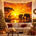 thumbnail image 3 of African Elephants in Savanna at Sunset, Serene Painterly for Wildlife Lovers, Savanna Wall Art Decor, Holiday Gift, Tapestry Wall Hanging for Bedroom and Living Room, 3 of 7